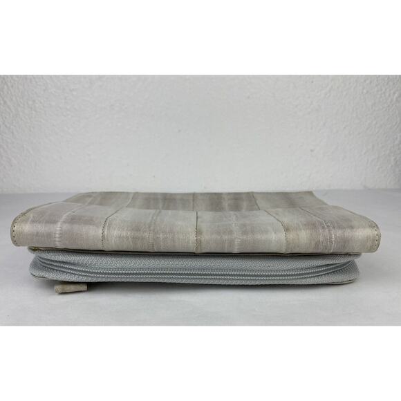 VTG Lee Sands Grey Eel Skin Leather Zip Around Clutch Organizer Wallet W Strap - Picture 4 of 16